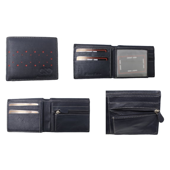 Adam Burke Natural Cow Leather Bifold Mens Wallet Red Inlay Navy 27AB17
