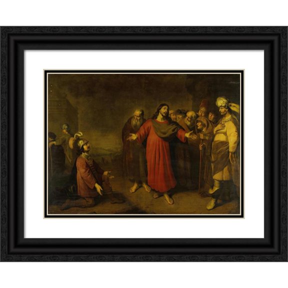 Adam Camerarius 24x19 Black Ornate Framed Double Matted Museum Art Print Titled: Christ and the Centurion (1644 - 1665)
