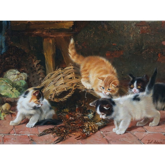Adam Four Kittens Crayfish Cat Basket Painting Extra Large Art Print Wall Mural Poster Premium XL