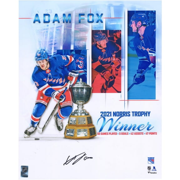 Adam Fox New York Rangers Autographed 16" x 20" 2021 Norris Stylized Photograph - Fanatics Authentic Certified