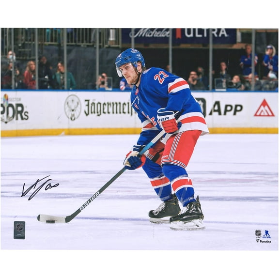 Adam Fox New York Rangers Autographed 16" x 20" Blue with Puck Photograph - Fanatics Authentic Certified