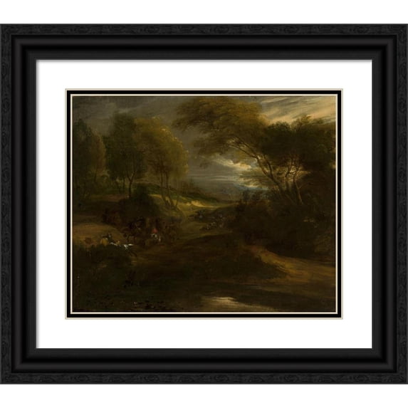 Adam Frans van der Meulen 17x15 Black Ornate Wood Framed Double Matted Museum Art Print Titled - A Battle Scene