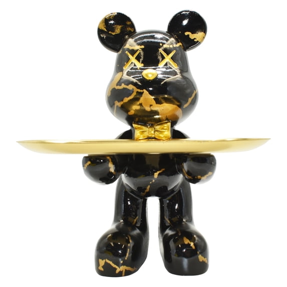 Adam & Friends Home Decor Butler Mouse With Tray Sculpture | 1-Piece | Black Marble