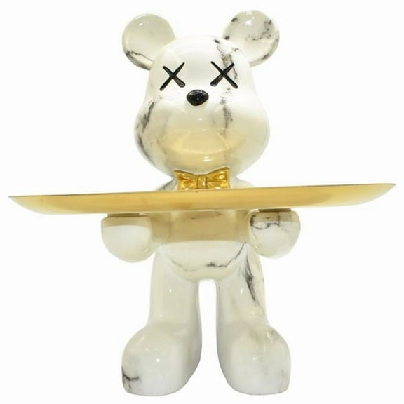 Adam & Friends Home Decor Butler Mouse With Tray Sculpture | 1-Piece | Off-White Marble