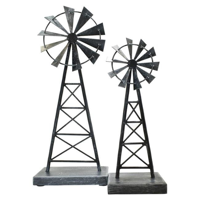 Pewter Metal Windmill Sculptures Set of Two