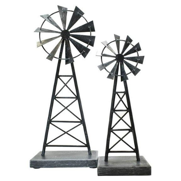 Adam & Friends Home Decor Metal Windmills (Large & Small) Sculpture | 2-Piece | Pewter