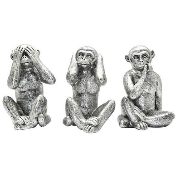 Adam & Friends Home Decor See No Evil, Hear No Evil, Speak No Evil Sculpture | 3-Piece | Silver