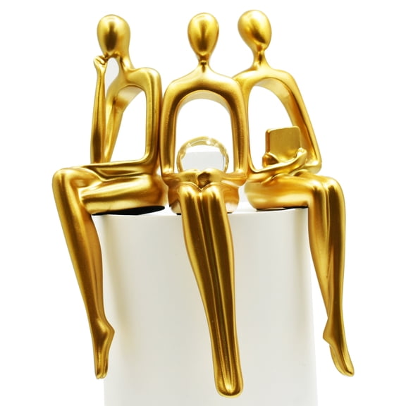 Adam & Friends Home Decor Shelf Sitters, Thinker, Fortune Teller, Reader Sculpture | 3-Piece | Gold