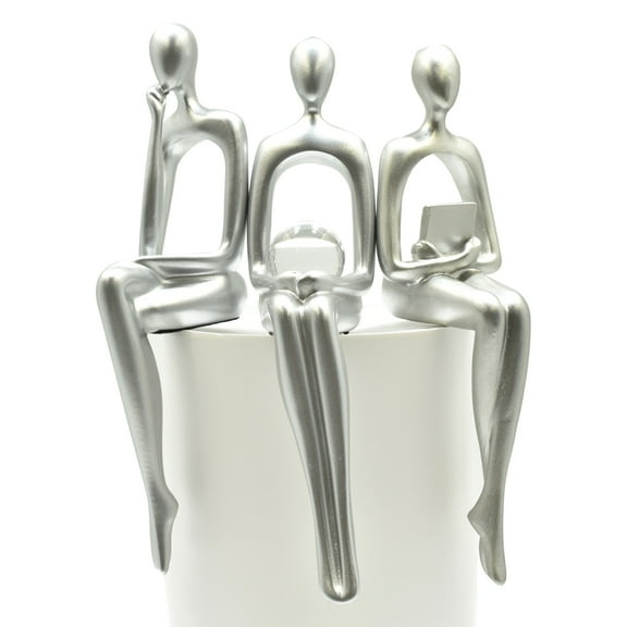Adam & Friends Home Decor Shelf Sitters, Thinker, Fortune Teller, Reader Sculpture | 3-Piece | Silver