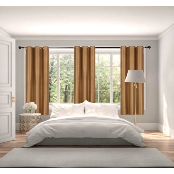 Adam Gold Color Set of 2 Panels Drapes Thermal Blackout Noise Reduce 100% privacy Window Curtain Grommets Home Décor 63" Long