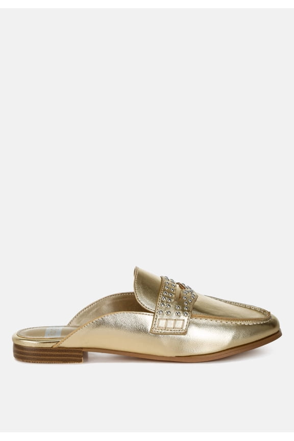 Adam Lane Stud Detail Metallic Pleather Mules