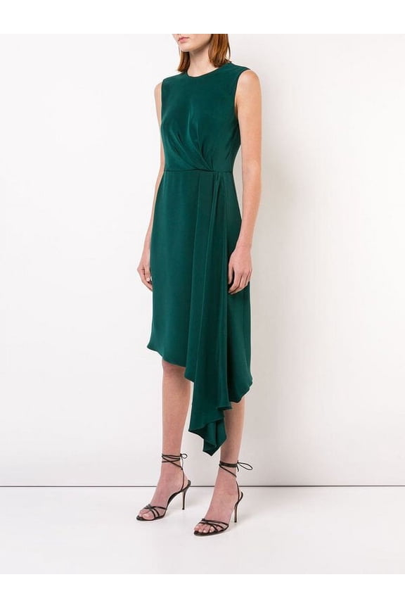 Asymmetric Short-Sleeve Dress, Emerald, 6