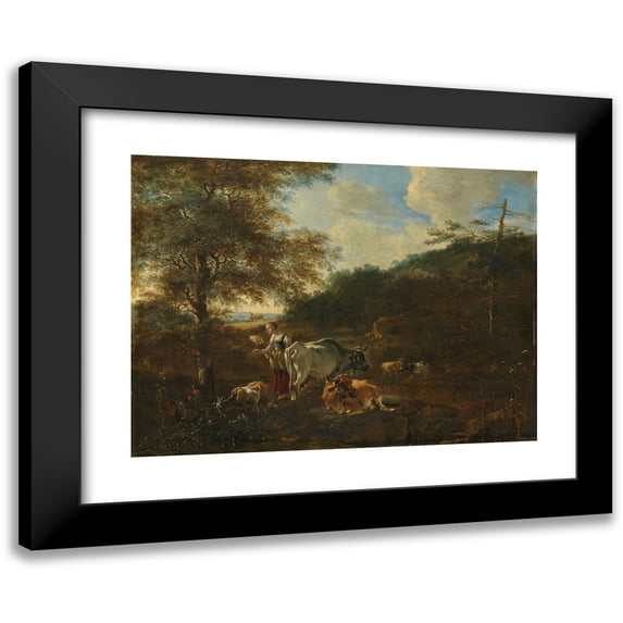 Adam Pynacker 18x14 Black Modern Framed Museum Art Print Titled - Landscape with Cattle (1649 - 1653)