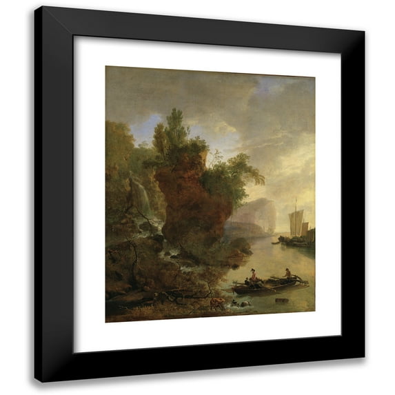 Adam Pynacker 20x24 Black Modern Framed Museum Art Print Titled - Bay with a Rocky Coast