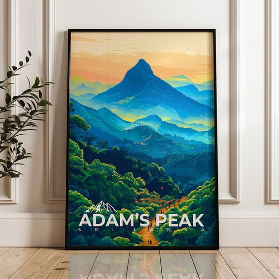Adam'S Peak Travel Poster - Sri Lanka Wall Art Print, Sri Pada Hiking Illustration Artwork, Ceylon Home & Office Decor, South Asia Gift Idea Wall Art, Modern Wall Decor, 12x18 UNFRAMED