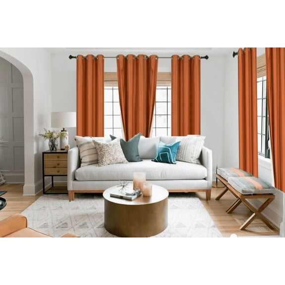 Adam Set of 2 Panels Grommet Top, Blackout Faux Silk Brick Window Curtain 63" Long 100% Sun light Blocking & Privacy