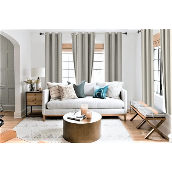 Adam Set of 2 Panels Grommet Top, Blackout Faux Silk Silver Window Curtain 63" Long 100% Sun light Blocking & Privacy