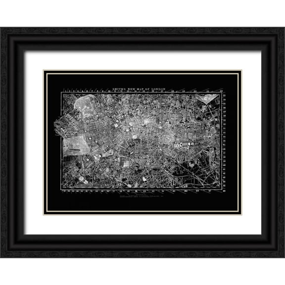 Adam Shaw Cartography 14x11 Black Ornate Wood Framed with Double Matting Museum Art Print Titled - London Map Circa 1860