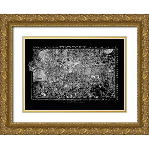 Adam Shaw Cartography 14x11 Gold Ornate Wood Framed with Double Matting Museum Art Print Titled - London Map Circa 1860