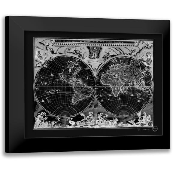 Adam Shaw Cartography 14x12 Black Modern Framed Museum Art Print Titled - Antique World Map