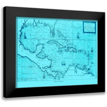 Adam Shaw Cartography 14x12 Black Modern Framed Museum Art Print Titled - Blue West Indies