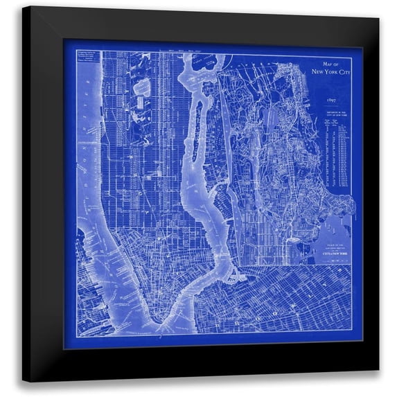 Adam Shaw Cartography 15x15 Black Modern Framed Museum Art Print Titled - NYC Blueprint