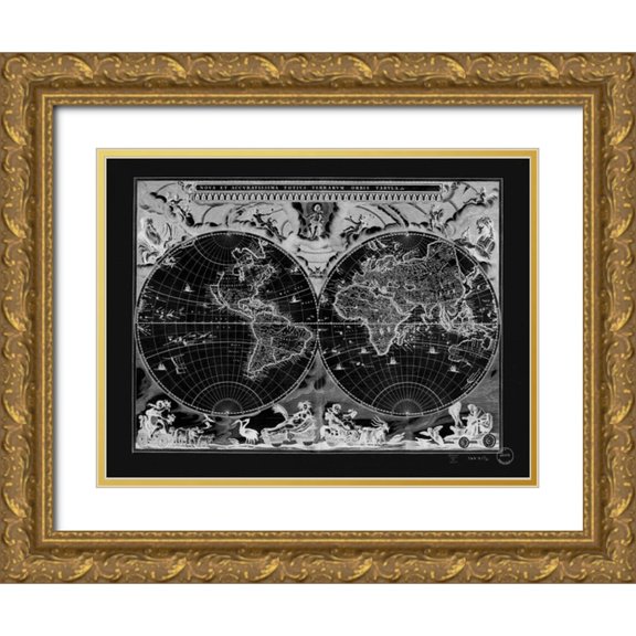 Adam Shaw Cartography 18x15 Gold Ornate Wood Framed with Double Matting Museum Art Print Titled - Antique World Map