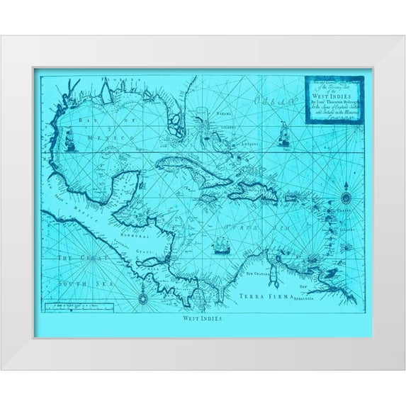 Adam Shaw Cartography 24x20 White Modern Wood Framed Museum Art Print Titled - Blue West Indies