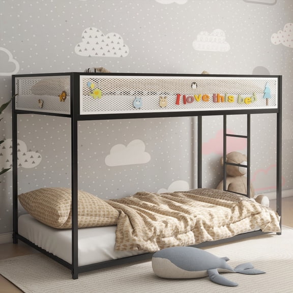Adam Twin Twin Bunk Bed - Black Metal & White Mesh | Fun Decor | Max Support