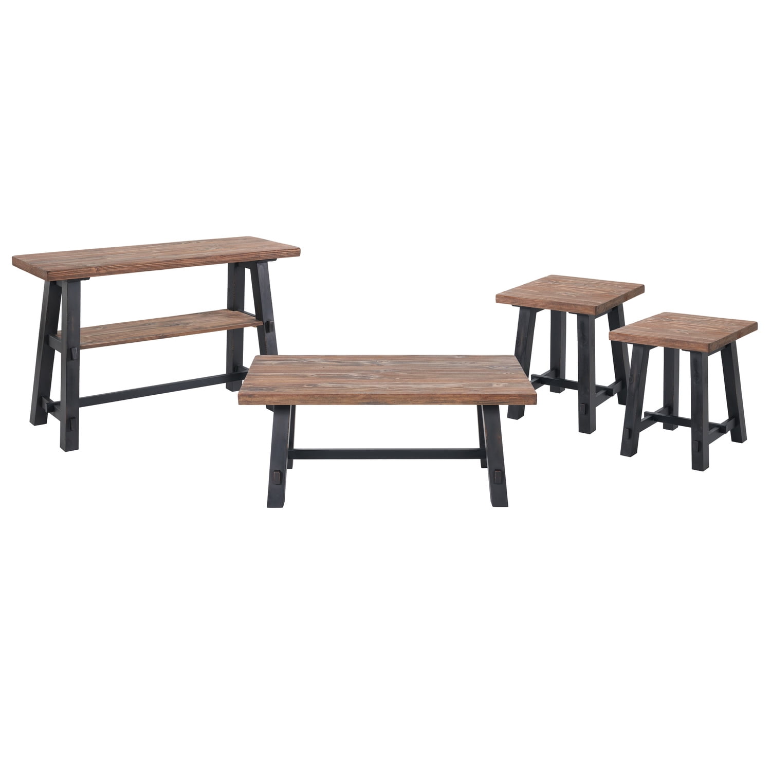 Alaterre Furniture Adam 4-Piece Solid Wood Living Room Table Set with 42 in. Coffee Table