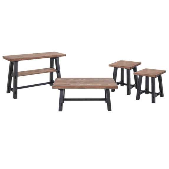 Alaterre Furniture Adam 4-Piece Solid Wood Living Room Table Set with 42 in. Coffee Table