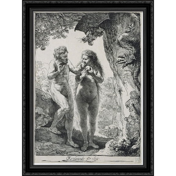 Adam and Eva 28x38 Large Black Ornate Wood Framed Canvas Art by Rembrandt