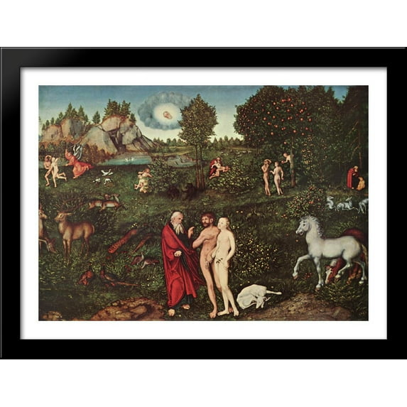 Adam and Eve in the Garden of Eden 38x28 Large Black Wood Framed Print Art by Lucas Cranach the Elder