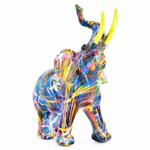 Adam and Friends Abstract Elephant Sculpture Multi Color Gold Tusks Resin Decor