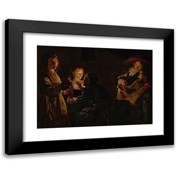 Adam de Coster 14x11 Black Modern Framed Museum Art Print Titled - Card Players by Candlelight