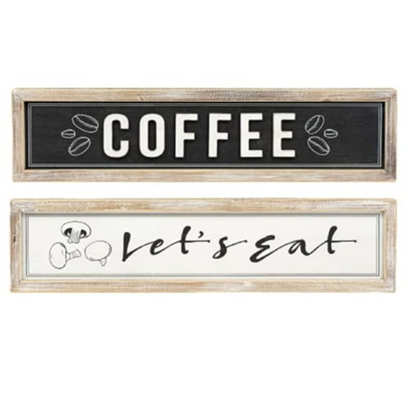 Adam's & Co. 11668 Coffee and Lets Eat Reversible Wood Framed Sign 25 x 6 x 1.5