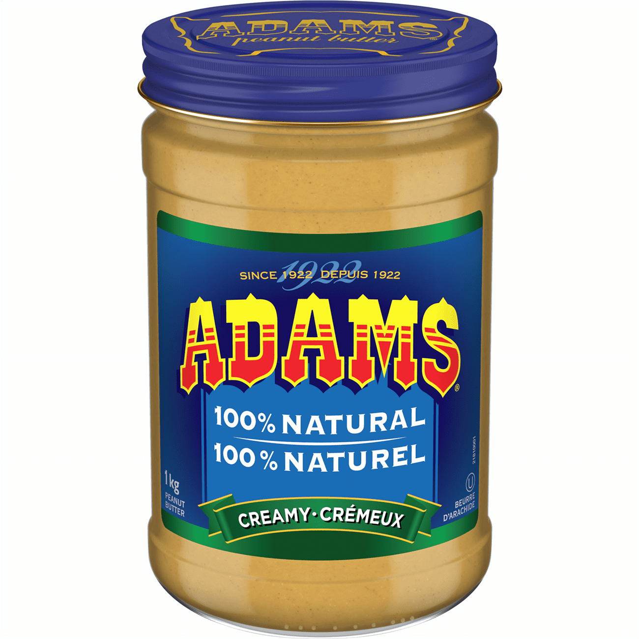 Adams 100% Natural Creamy Peanut Butter - 1kg (2.2lb)
