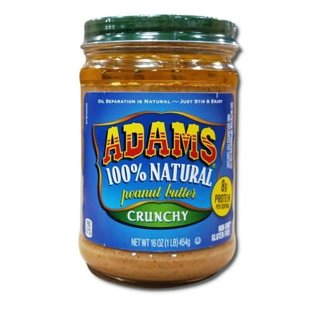 Adams 100% Natural Peanut Butter Crunchy,  16 Oz, 3 Pack