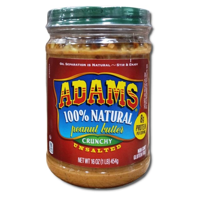 Adams 100 Natural Unsalted Peanut Butter Crunchy 16 Ounce Jar