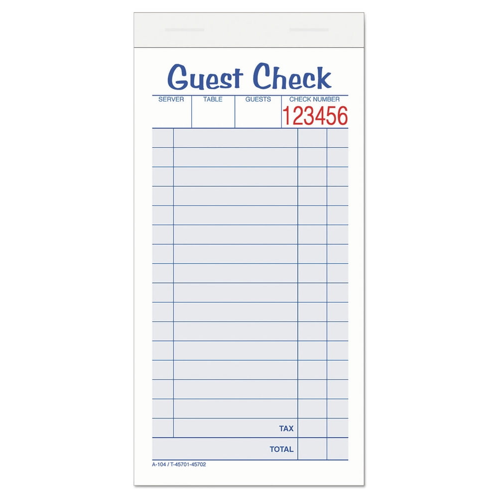 Adams 104-50SW 6.38 in. x 3.38 in. 2-Part Carbonless Guest Check Pad ...