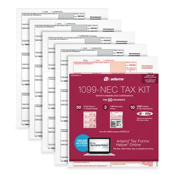 Adams 1099-NEC + 1096 Tax Form Bundle 3 Forms/Sheet 24 Forms Total