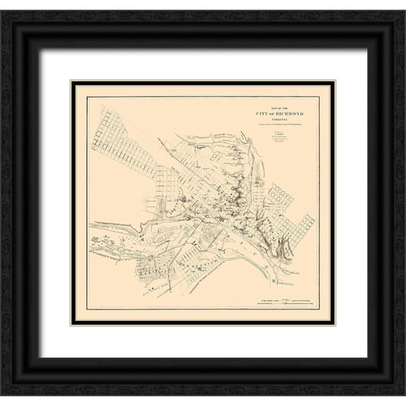 Adams 13x12 Black Ornate Wood Framed with Double Matting Museum Art Print Titled - Richmond Virginia - Adams 1864