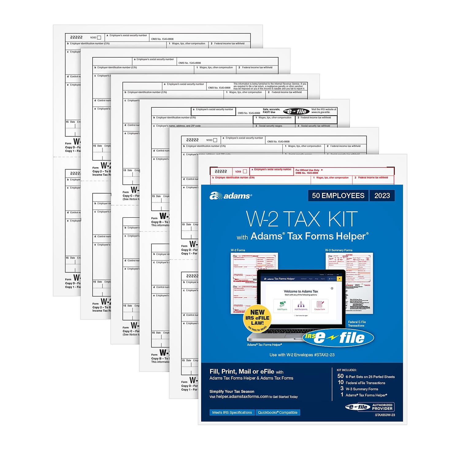 Adams 2023 W2 Tax Forms Kit with Adams Tax Forms Helper and 10 Free