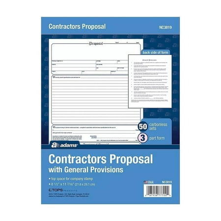 Adams 3-Part Carbonless Contractor Proposal Forms 8.5" x 11.44" 50 Sets/Book