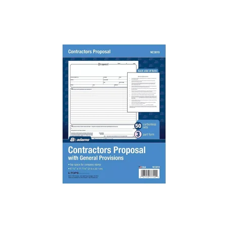 Adams 3-Part Carbonless Contractor Proposal Forms 8.5" x 11.44" 50 Sets/Book