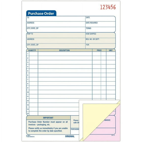 Adams 3-Part Carbonless Purchase Order Forms - 3 PartCarbonless Copy - 5.56" x 8.43" Sheet Size - 1 Each | Bundle of 2 Each