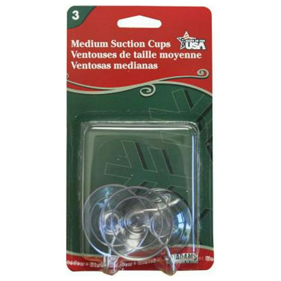 Adams Manufacturing Suction Cup Hook - 1 Lb Holding Capacity - 3 Pack, 1.75 In, Clear