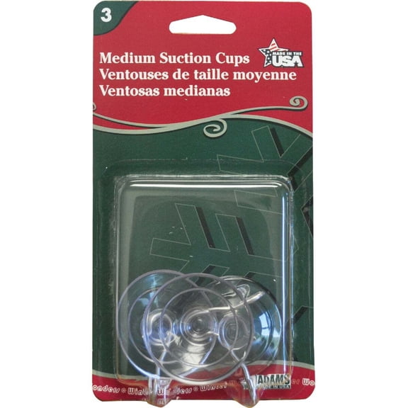 Adams Manufacturing Suction Cup Hook - 1 Lb Holding Capacity - 3 Pack, 1.75 In, Clear