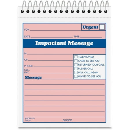 Adams, ABFSC9711D, Spiral-bound Phone Message Booklet, 1 Each