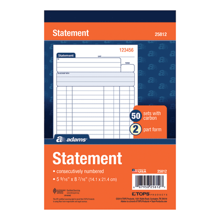 Adams® All-Purpose Statement Books, 2-Part, 8 1/2" x 5 1/2", White, 50 Sets Per Book